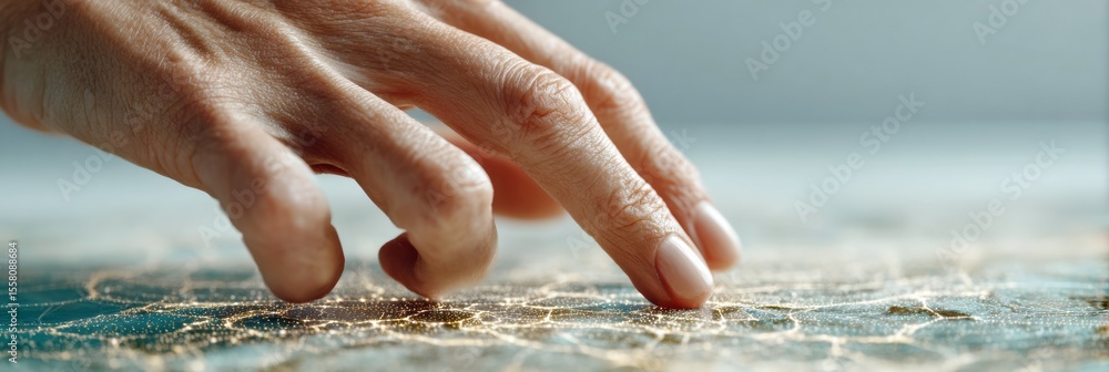 Aufkleber Cosmic Guidance Concept with Hand Tracing Glowing Constellations on Celestial Map - Modern Navigation and Educational Innovation in Tech