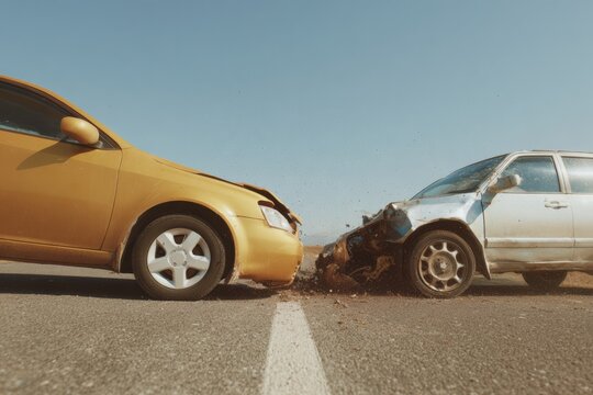 Urban Car Collision Crash with Front-End Damage Showing Insurance Risk and Safety Awareness for Traffic Accident Claims Promotion