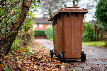Garden waste in a brown wheeled bin