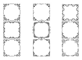 Vintage ornament frame. Decorative border frames, retro style divider. Elegant vintage frame and wedding ornaments Isolated icons vector set. Calligraphic filigree black ink borders collection