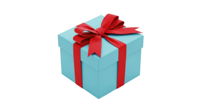 Blue present box with red ribbon isolated PNG with Transparent Background - Powered by Adobe
