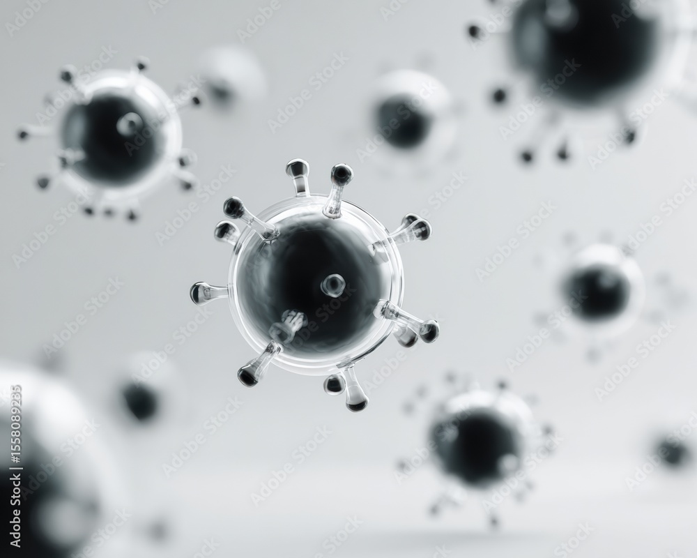 Aufkleber monochrome virus particles in liquid microscopic view highlighting invisible pathogens for modern he