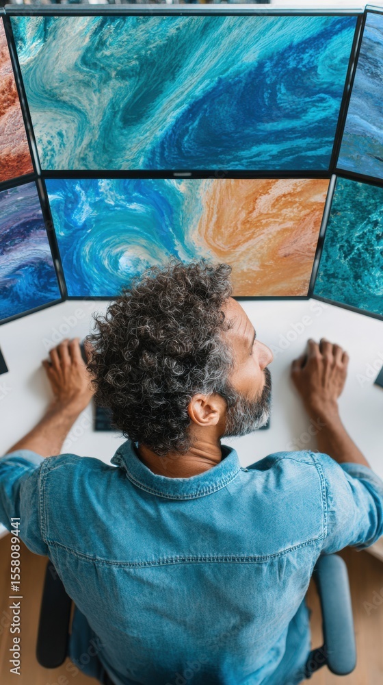 Aufkleber AI-Driven Atmospheric Data Analysis on Multiple Screens by Meteorologist for Advanced Climate and Ocean Stream Forecasting in Tech Innovation
