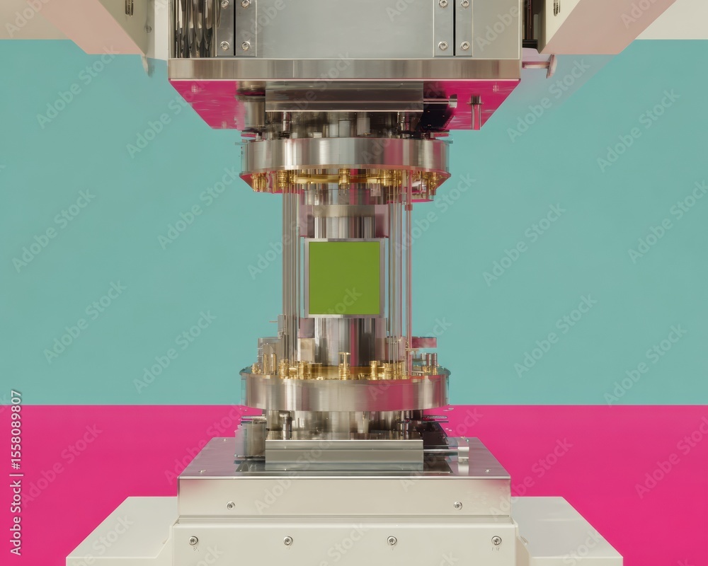 Poster Advanced Quantum Computer Core Module with Metallic Cooling Components in Futuristic Industrial Setting for Next-Gen Tech Innovation and Business Promotion