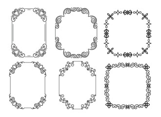 Vintage ornament frame. Decorative border frames, retro style divider. Elegant vintage frame and wedding ornaments Isolated icons vector set. Calligraphic filigree black ink borders collection