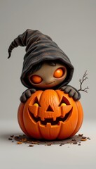 Cute Halloween Character with Pumpkin and Spooky Expression in a Creative Artistic Style