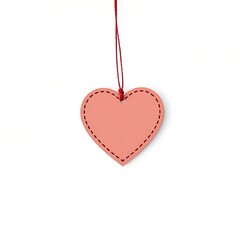 Pastel pink heart tag hanging on a red string with no label or text suitable for cute and feminine product tag and gift notes tag with romantic vibes