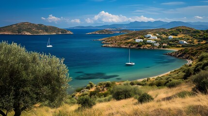 Obraz premium Stunning Aegean Sea Coastal View Greek Island Paradise 