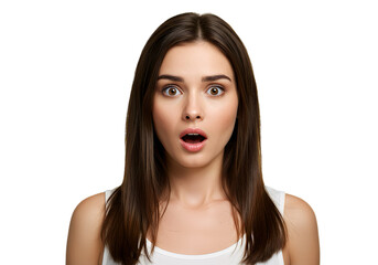 A woman with eyebrows raised, stunned expression on transparent background