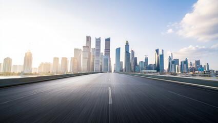 Urbanscape: a dynamic road winds through a city of towering buildings and a vibrant skyline at night, showcasing modern architecture and bustling traffic in the heart of downtown