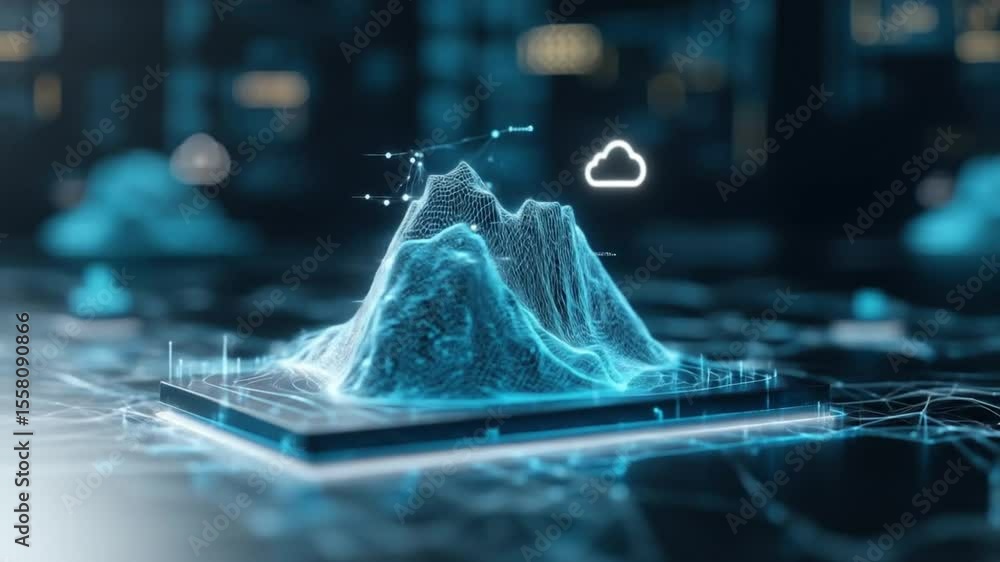 Poster abstract digital landscape with data visualization