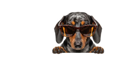 Dachshund dog wearing sunglasses isolated PNG with Transparent Background