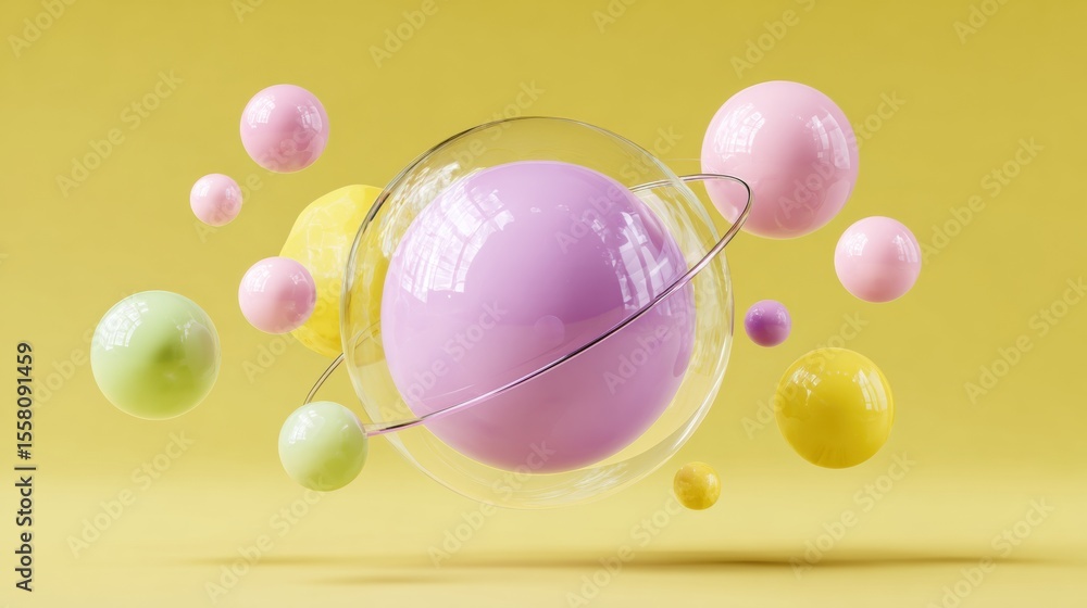 Poster Quantum Optimization Concept with Glowing Atom and Orbiting Particles in Dynamic Field for Modern Tech and Science Education Promotion