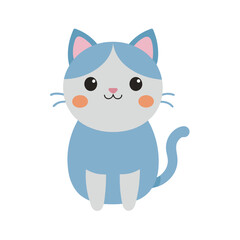 Obraz premium Kawaii cat icon in flat color minimalist style for cute pet and cartoon lovers Vector illustration