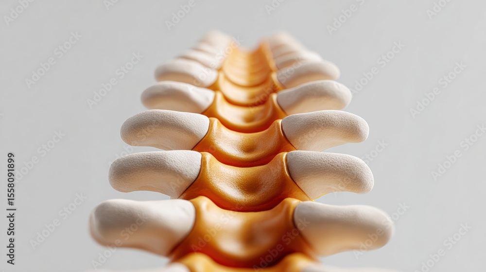 Poster anatomically accurate human spine model close-up with clean negative space for healthcare education 
