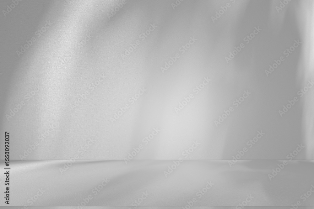 Aufkleber Wall interior background, studio and backdrops show products.with shadow from window color white and grey. background for text insertion and presentation product	