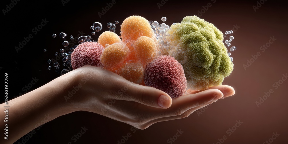 Aufkleber futuristic personalized nutrition concept with holographic microbiome and floating fruits for health