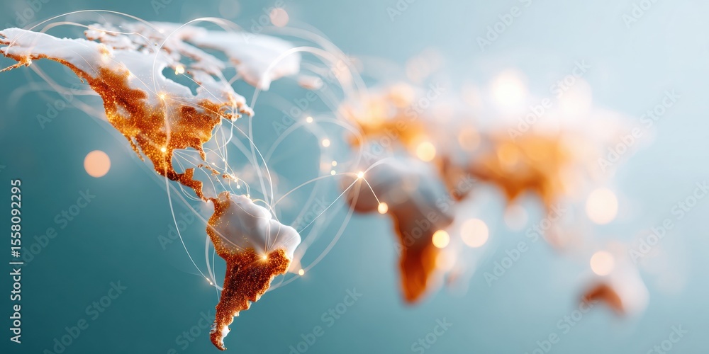 Poster digital global logistics network map highlighting north and south america connections with advanced 
