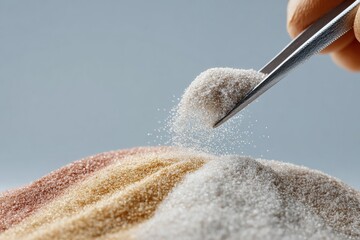 Macro View of Gloved Hand Using Tweezers to Examine Colorful Microplastic Particles on Laboratory Surface - Scientific Pollution Research Trend