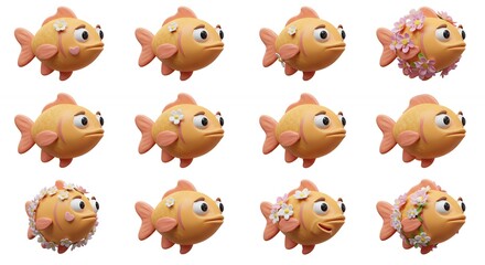 Obraz premium Cartoon fish illustrations collection