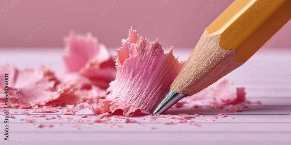 Poster Modern Error Correction Closeup with Pencil Eraser and Shavings on Lined Paper for Academic and Office Use Representing Precision and Learning
