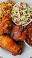 Fried chicken with beans and rice vertical