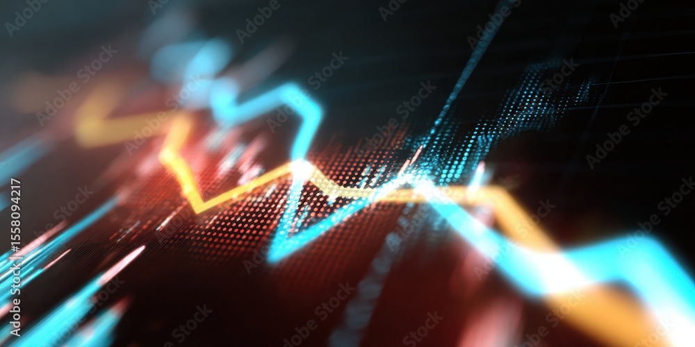 Poster Digital Stock Market Graph with Rising and Declining Trends Showing Volatility and Growth on a Modern Financial Data Board for Economic Analysis