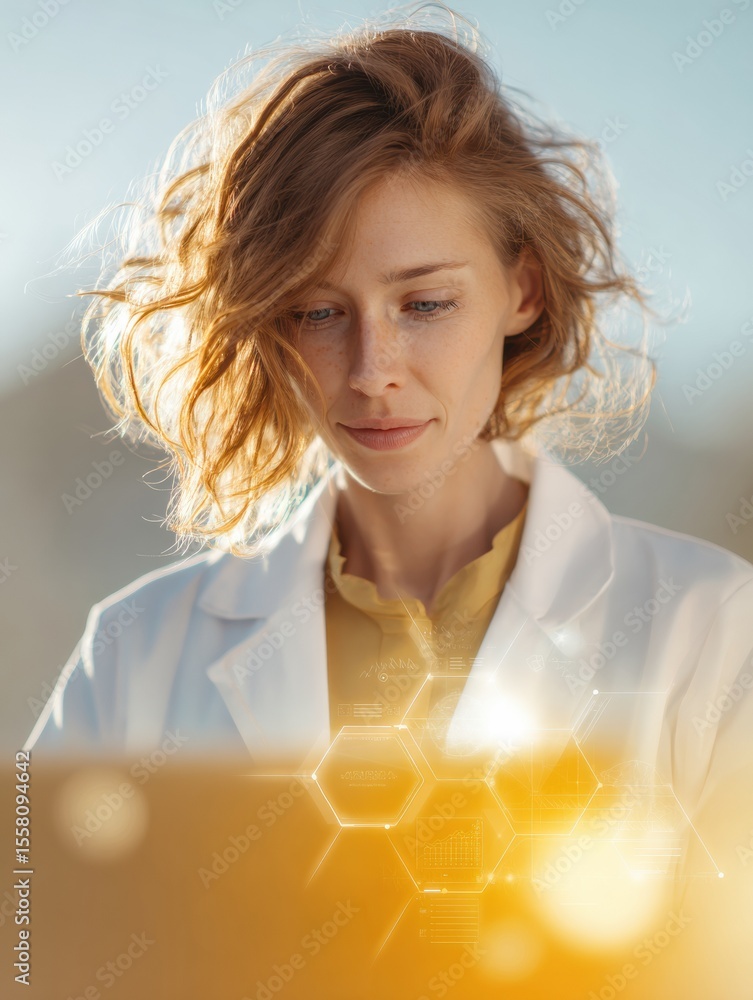 Aufkleber Modern Healthcare Professional Using Digital Medical Record System with Holographic Data Interface for Efficient Patient Care and Health Technology