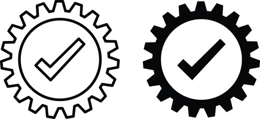 Gear with checkmark icon represents approval and mechanical success