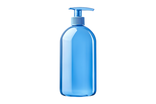 Pump bottle of blue liquid hand soap isolated on transparent background - Powered by Adobe