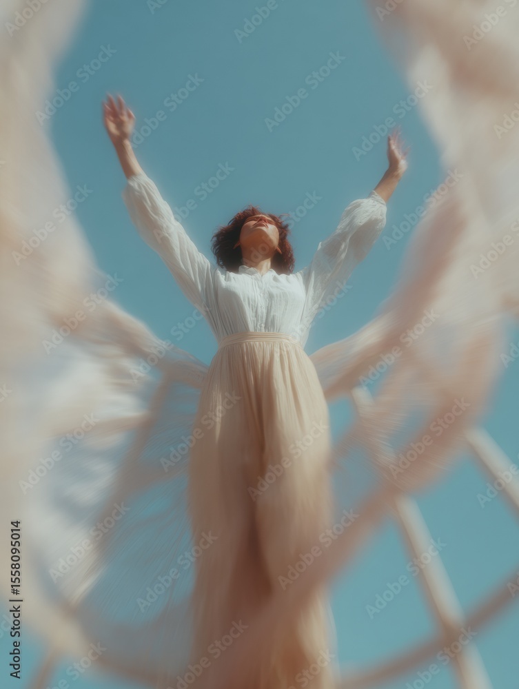 Poster Mystical Zodiac Elements Concept Featuring Person Inside Horoscope Wheel with Raised Arms for Modern Astrological Branding and Self-Discovery Content
