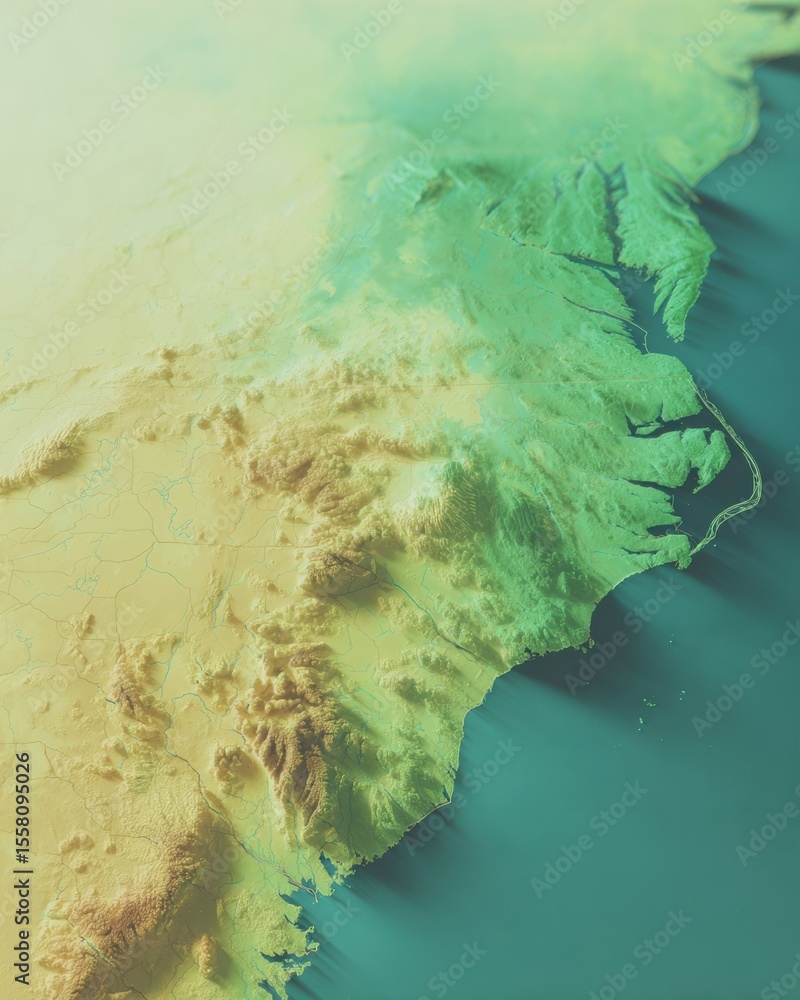 Poster weather radar satellite view of southeastern us highlighting rainfall patterns and geographic featur