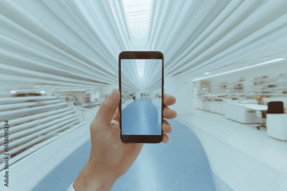 Poster Modern Virtual Office Tour Using Smartphone to Showcase Contemporary Workspace with Minimalist Design and Flexible Rental Solutions for Remote Collaboration