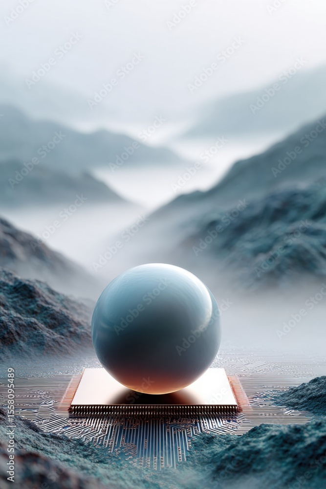 Aufkleber Quantum Sensor with Spherical Detection Module on Chip Showing Detailed Circuitry for Advanced Computing and Next-Level Electronics Innovation