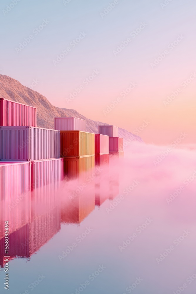 Poster Modern Smart Logistics with Real-Time Shipment Tracking and Digital Dashboards Overlooking Cargo Containers in a Futuristic Supply Chain Environment
