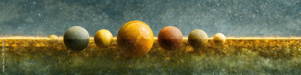 Poster vertical planet alignment with distinct textures and cosmic precision for educational banners and mo