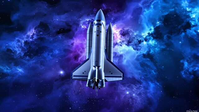 Stunning space shuttle launching through nebulae visualizing space exploration