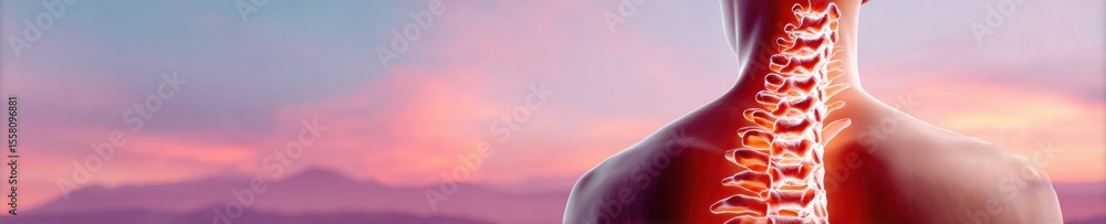 Poster futuristic medical hologram of human spine with highlighted vertebrae and digital interface for adva
