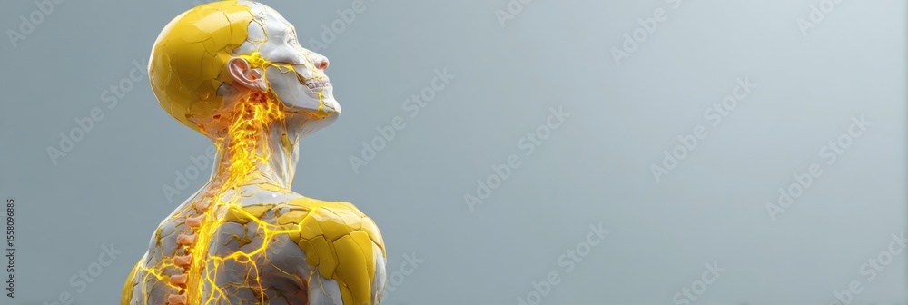 Aufkleber futuristic x-ray human figure with glowing spine and neural network overlay for digital health and a