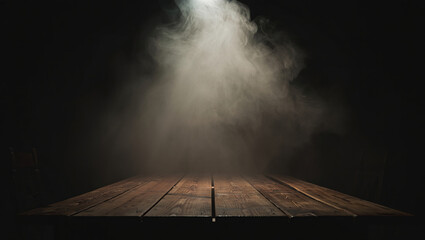 Dark Moody Rustic Wooden Table with Smoky Atmospheric Lighting