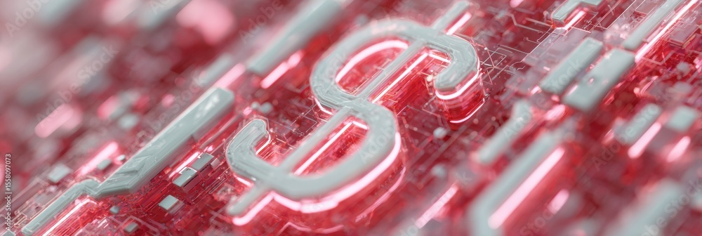 Poster futuristic digital money bag icon with glowing dollar symbol and circuit pattern for ai finance, aut