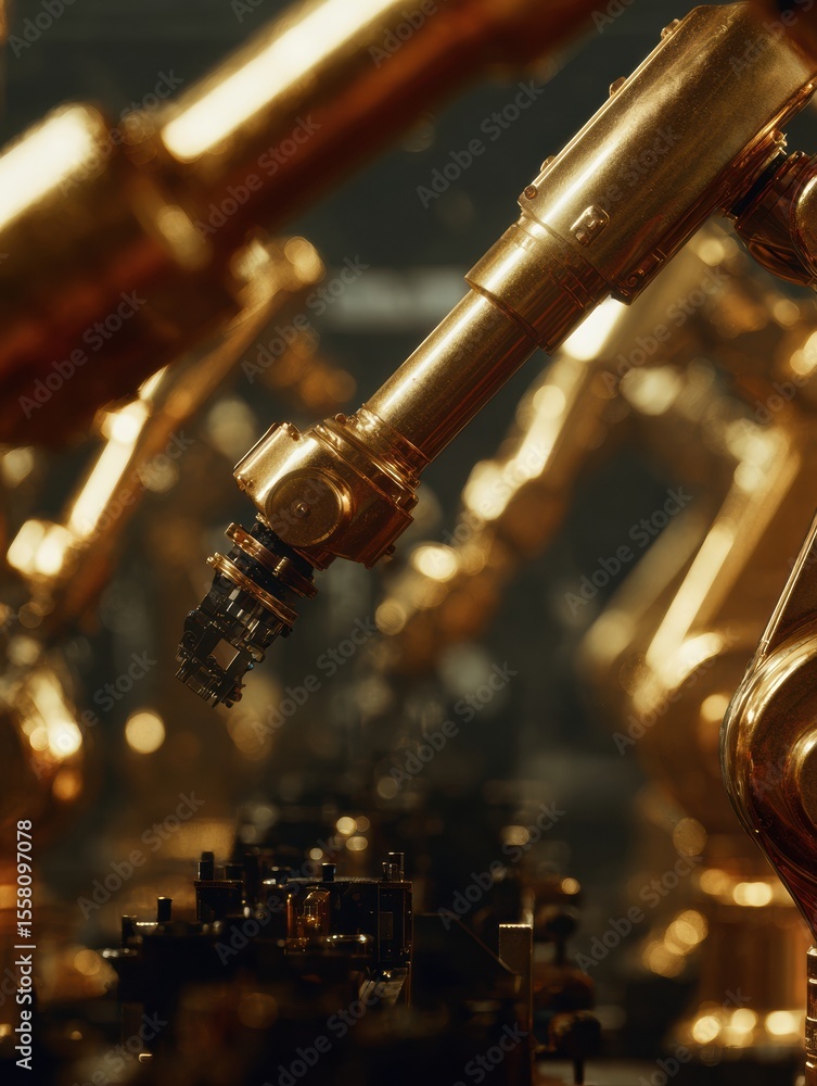 Poster High-Tech Robotic Arms in Smart Manufacturing Facility Operating Precision Assembly Line for Advanced Industrial Automation and Efficiency
