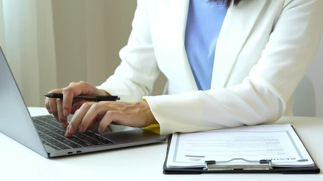 Business woman employer holding resume hiring recruit looking cv resume to hire candidates, analyzing information before job interview. Recruitment concepts.