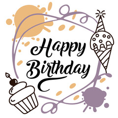 Happy Birthday Logo Design with Colorful Typography and Decorative Elements

