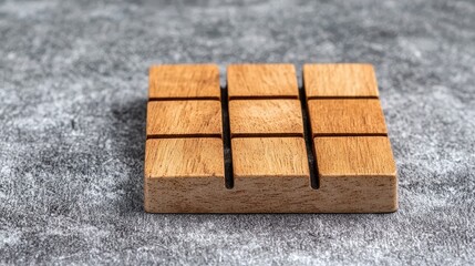 Rustic Light Brown Square Wooden Block on Gray Background
