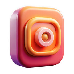 A vibrant orange and pink 3d camera icon isolated on transparent background