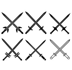 Swords Set. collections Swords crossed silhouettes icon