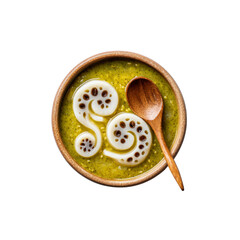 Aromatic Lotus Root and Millet Soup in Wooden Bowl