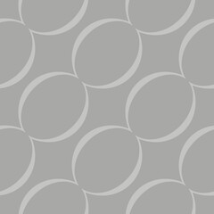 A seamless geometric pattern features overlapping circles creating an intriguing optical effect in shades of grey. The repeating design provides a sense of rhythm and visual continuity.