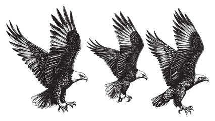 Vintage engraving portrait of an eagle with detailed feathers and fierce gaze